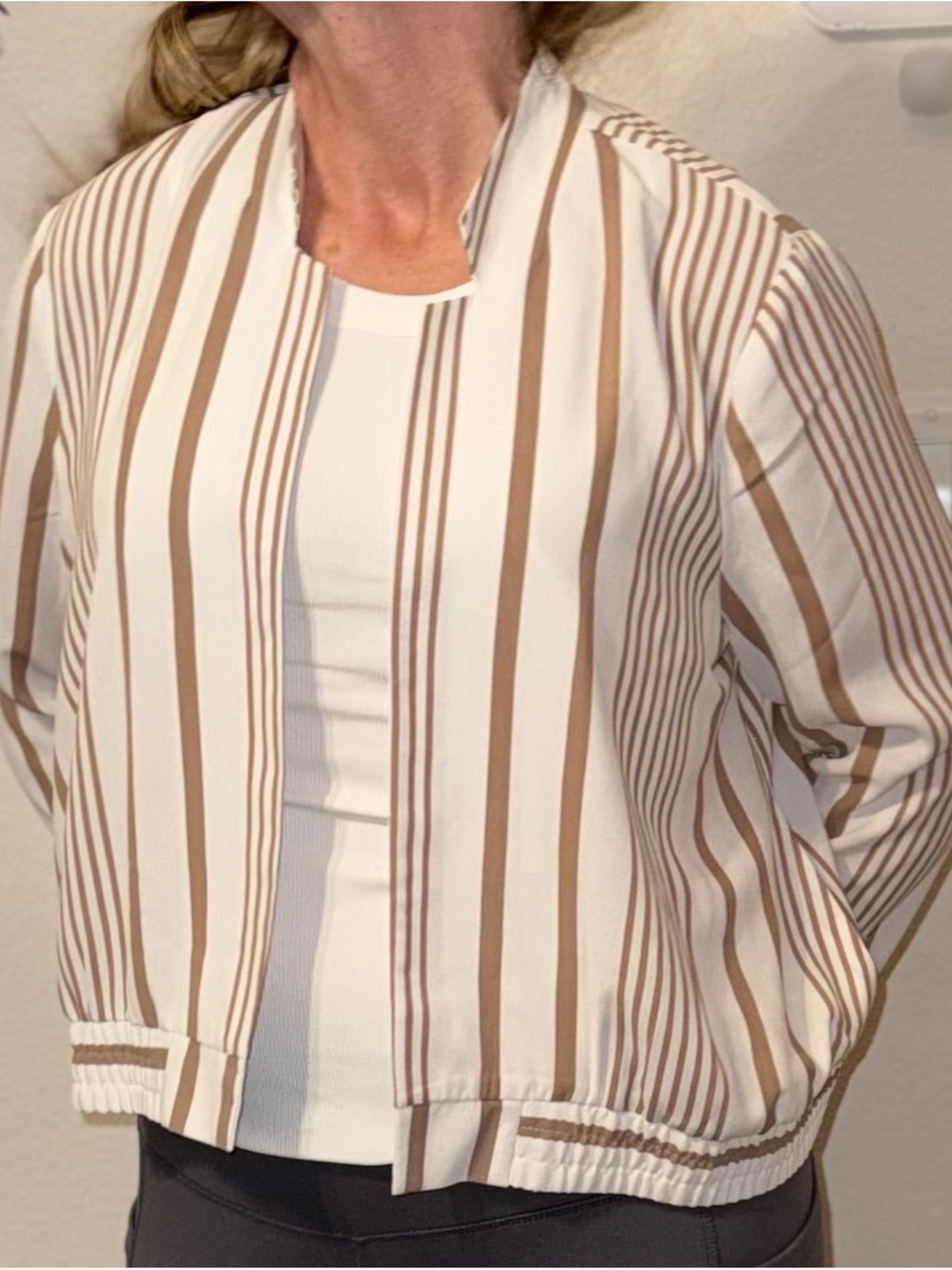 Women's Cream & Brown Striped Bomber Jacket